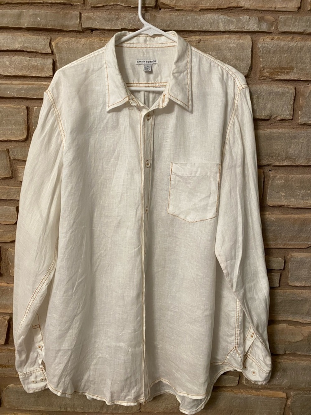 Martin Gordon 100% linen Button down men shirt cream(white)color Size XL